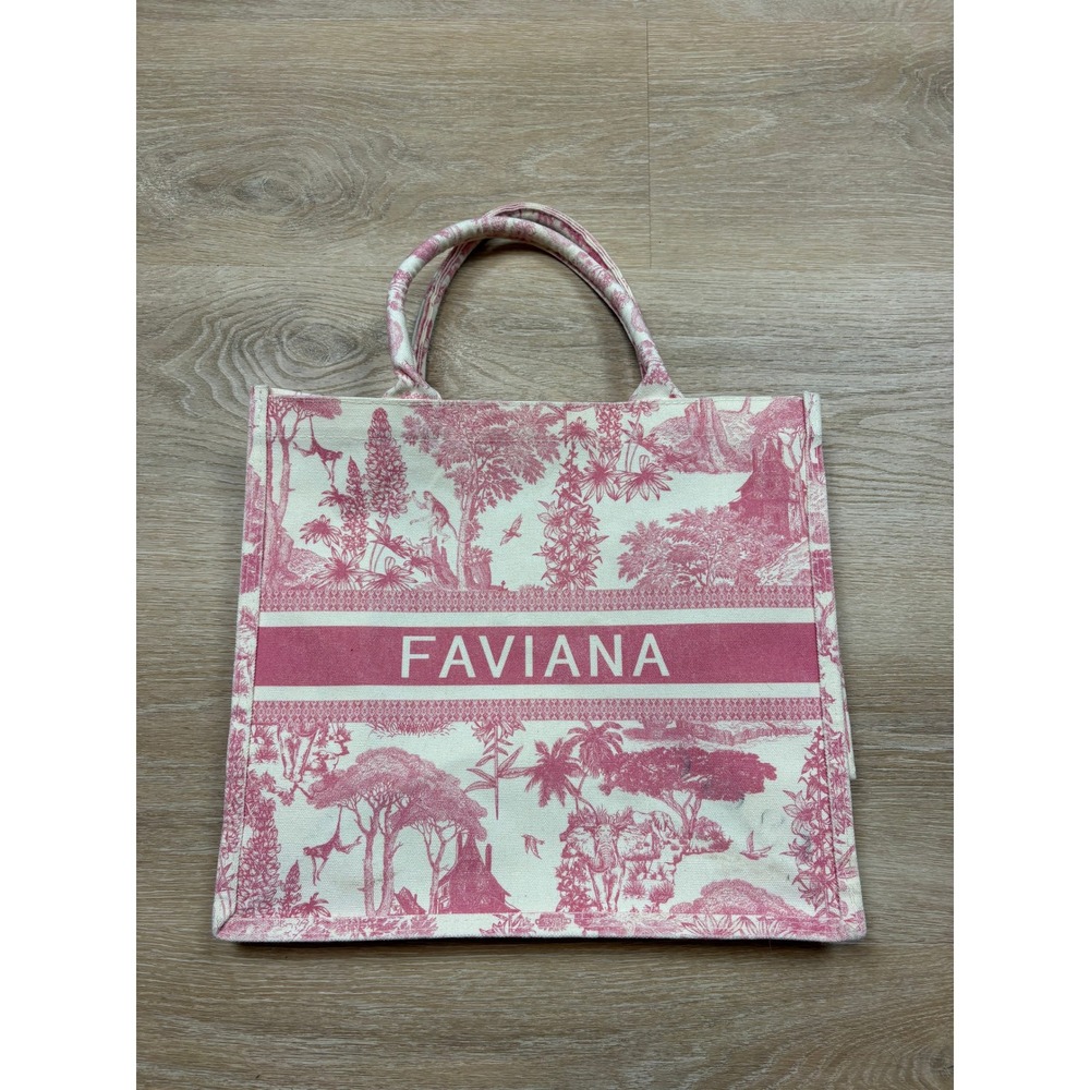 Faviana Toile de Jouy Canvas Tote Bag Safari Pink
